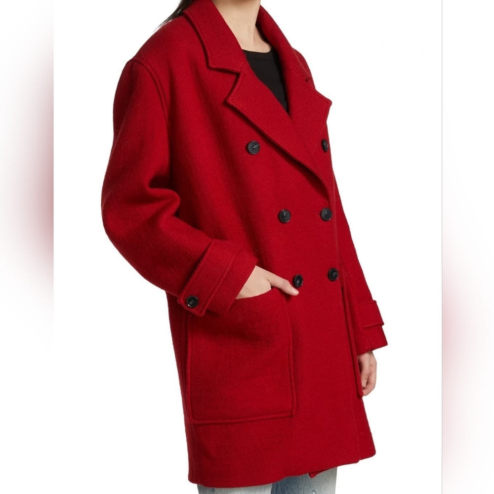 IRO | Jaliah Tailored Oversize Double Breasted Wool Pea Coat Jacket Red 38/6